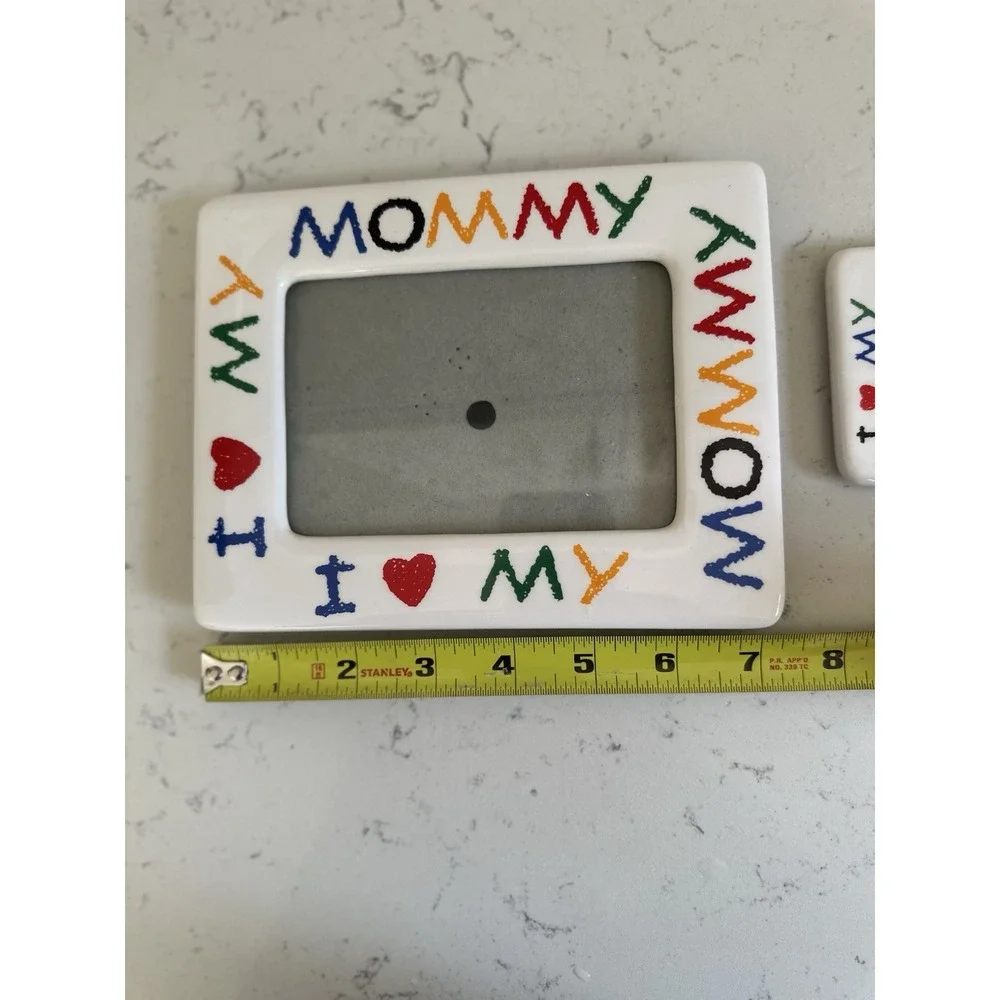Vintage 90s I Love My Mommy Ceramic Picture Frame Set of 2 Crayon Style